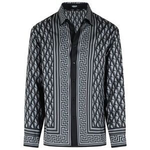 Versace Slim Shirt In Black And Gray Printed Silk Twill Men